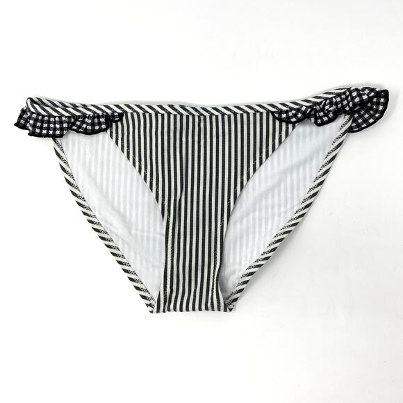 NEW Aerie Black Striped Seersucker Ruffle Summer Beach Bikini Bottom XXS - Picture 2 of 5